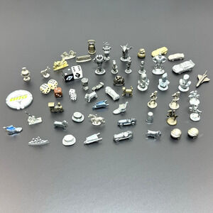 57 Piece Vintage Pewter & Metal Game Piece, Others Junk Drawer Lot Disney NASCAR